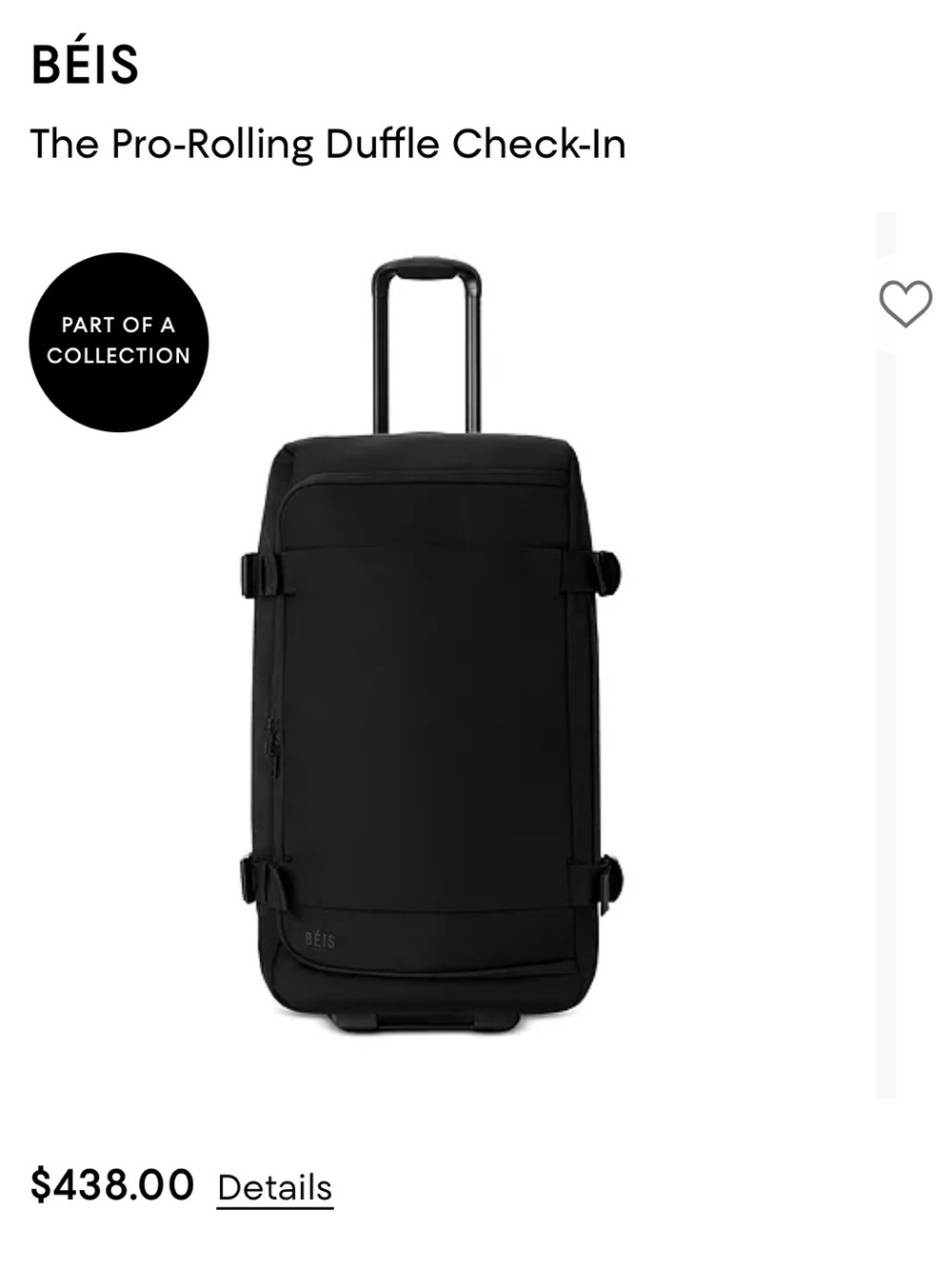 NWT Beis Pro-Rolling Duffle Check In - Picture 3 of 8